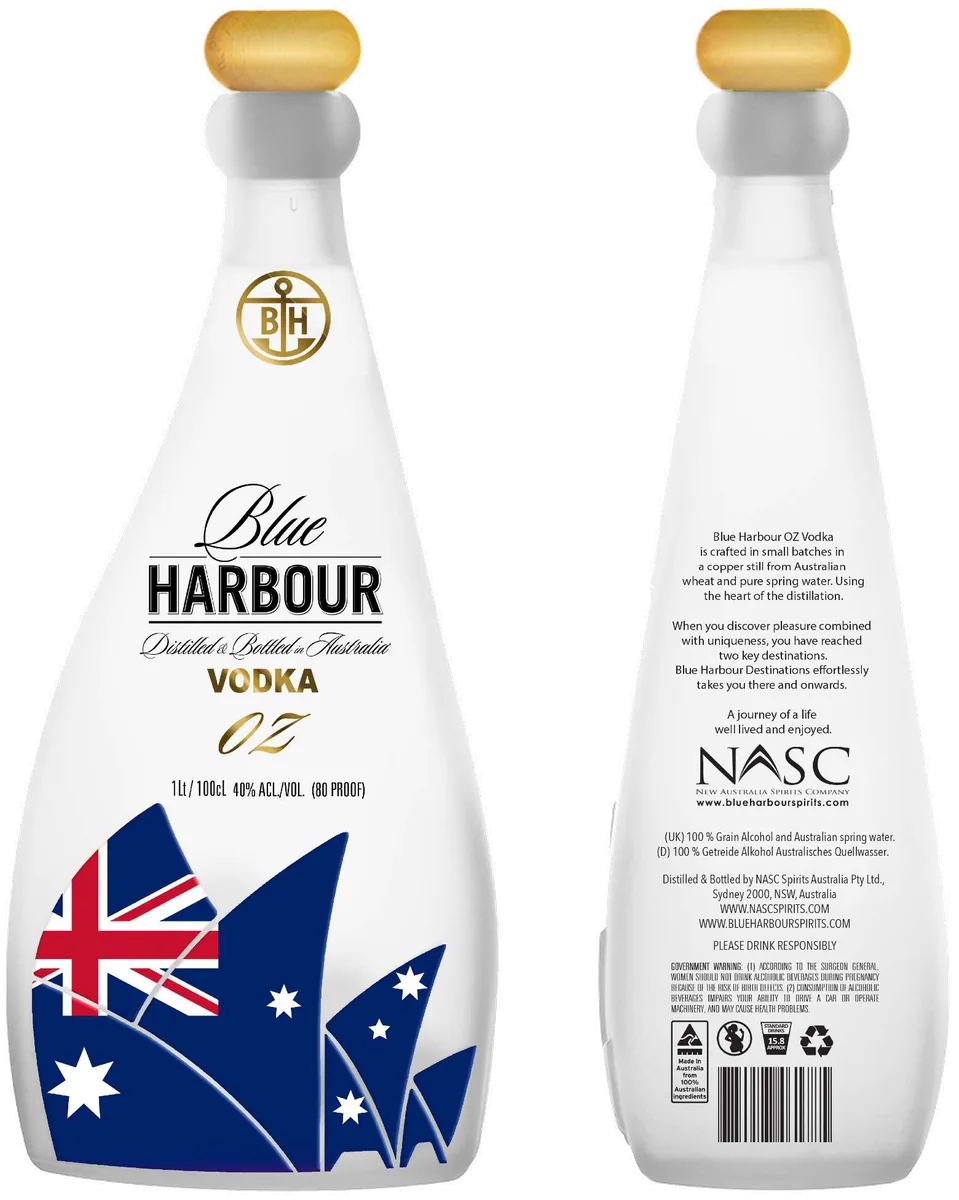Blue Harbour Destinations Vodka — Sydney, OZ, front and back