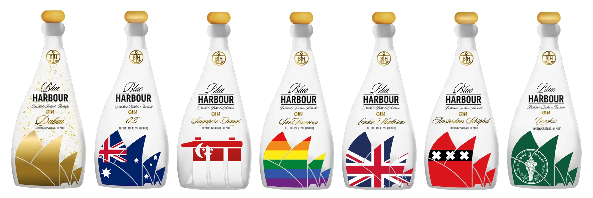 Blue Harbour Gin Destinations range: Dubai, Sydney, Singapore, San Francisco, London Heathrow, Amsterdam Schiphol and Bangkok