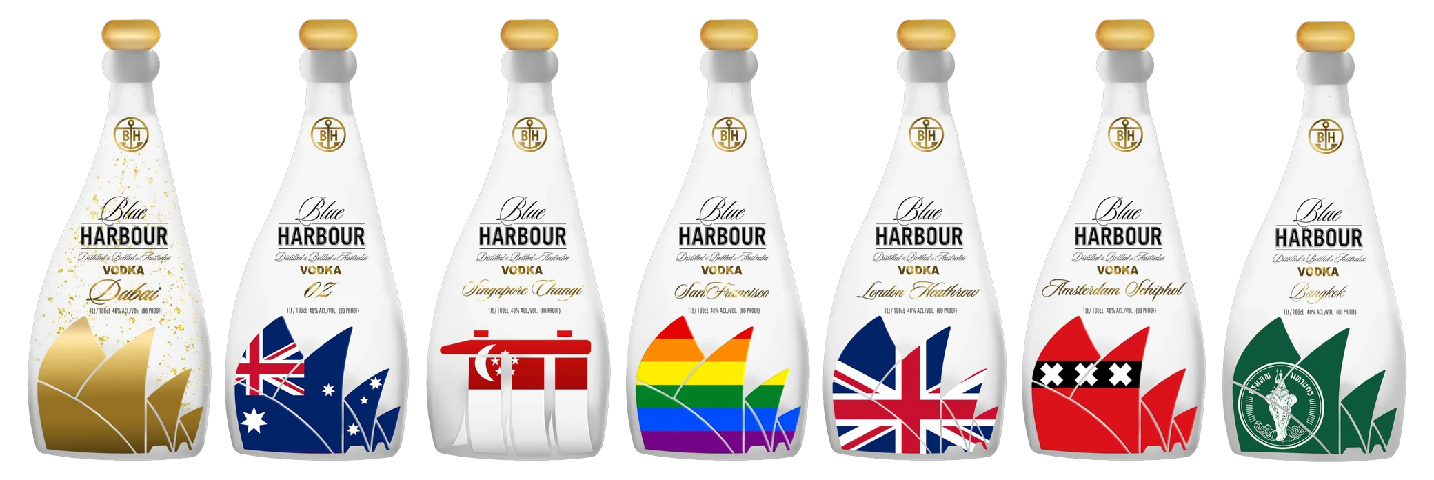 Blue Harbour Vodka Destinations range: Dubai, Sydney, Singapore, San Francisco, London Heathrow, Amsterdam Schiphol and Bangkok